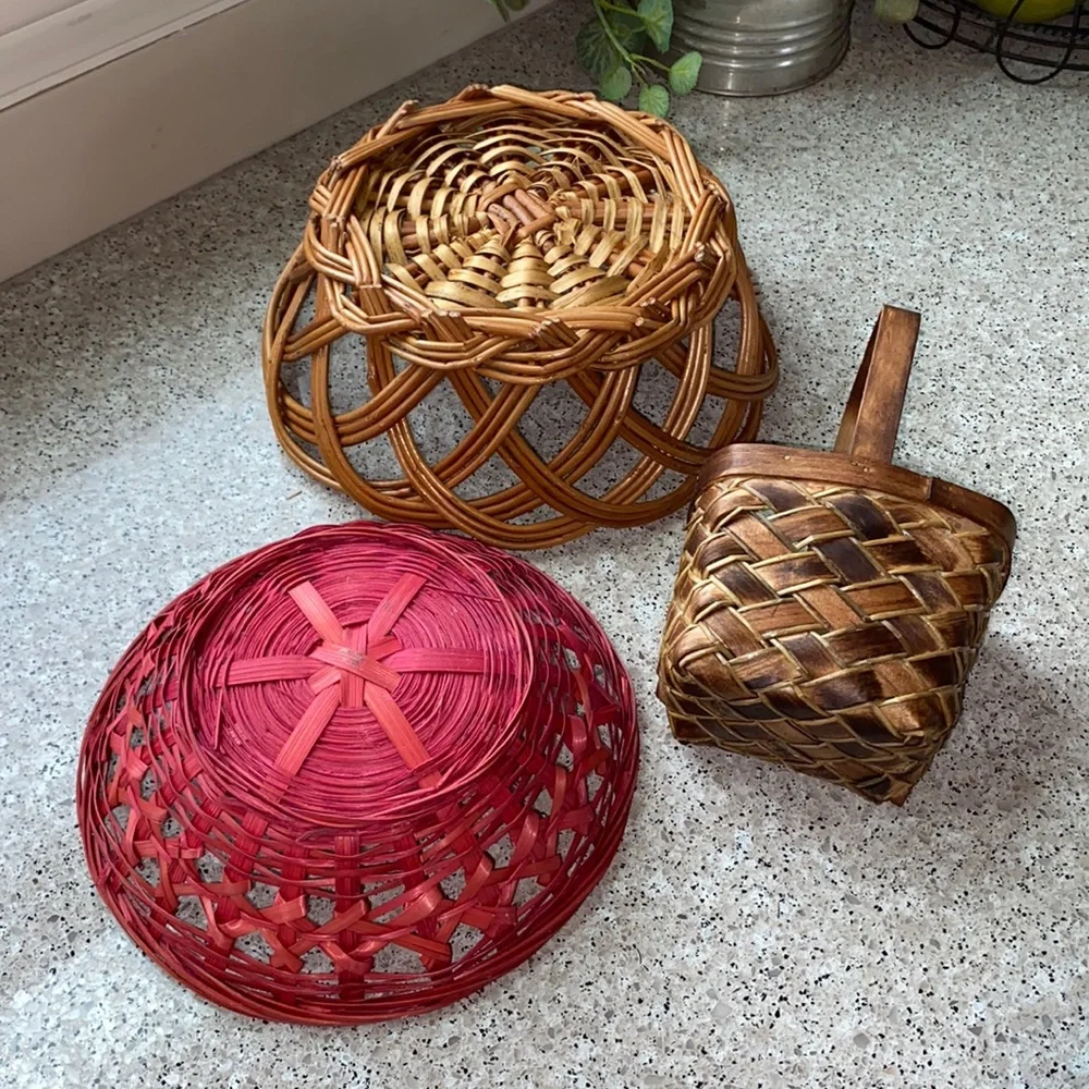 3 Vintage Hand Woven Baskets
